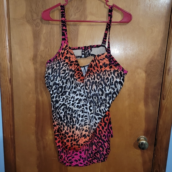 Cacique Other - Cacique Leopard Print Swim Tank Top - Pink and Orange